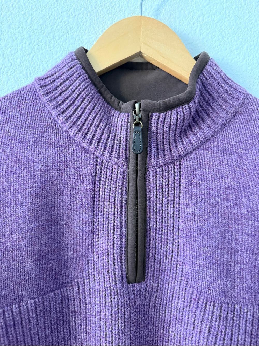 L.L. Bean Vintage Merino Wool Women's Zip-Neck Sweater Ribbed Purple Small - Picture 3 of 11